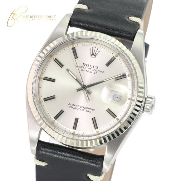 Rolex Other - Rolex Mens Datejust Silver Dial Black Leather 36mm